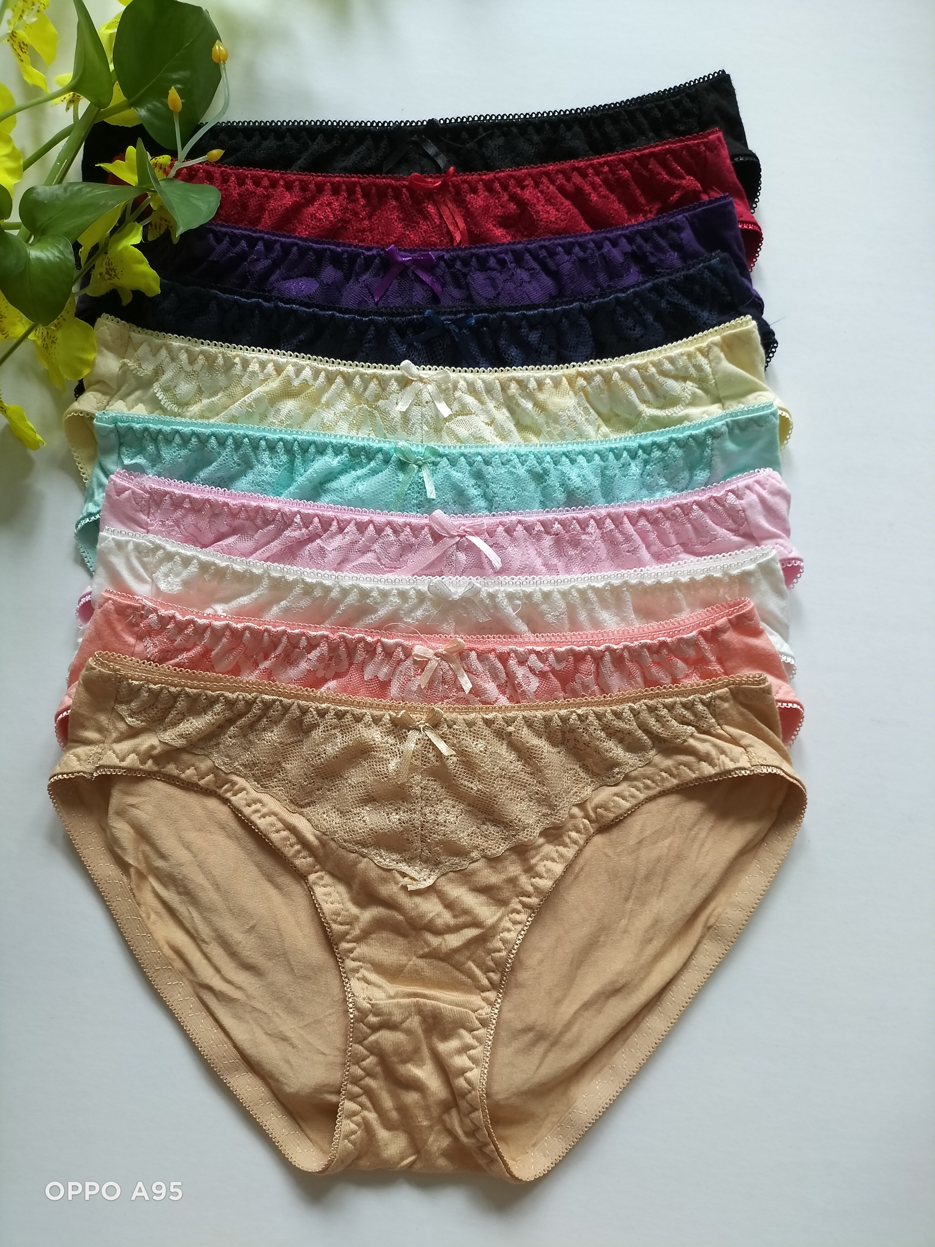Quần lót nữ, combo 10 quần cotton phối ren không viền mông