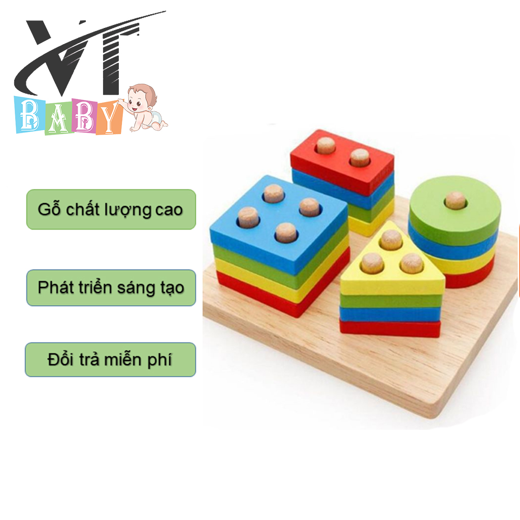 Bộ Thả 4 Cọc Hình Khối Bằng Cao Cấp Cho Bé