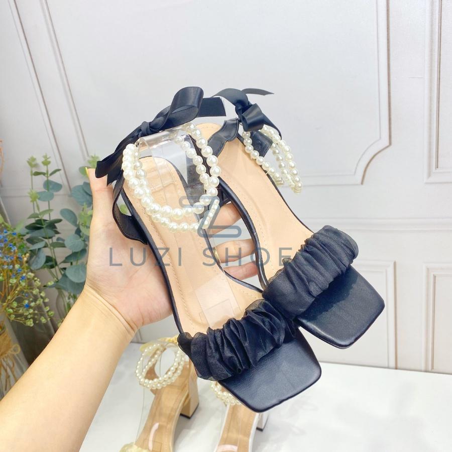 Giày cao gót nữ gót vuông thắt nơ 5 phân, giày sandal 5cm quai ngọc hottrend 2022