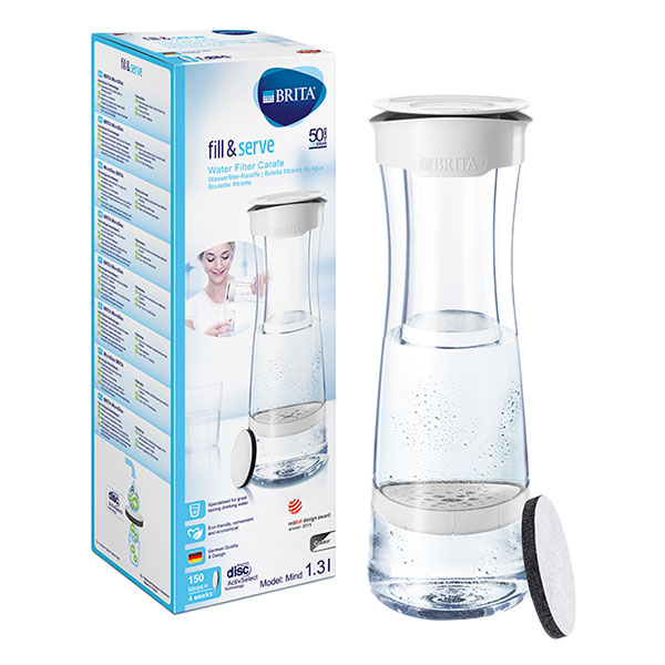 Bình Lọc Nước BRITA Fill &amp; Serve Mind White &amp; Graphite - 1.3L (Kèm Microdisc)