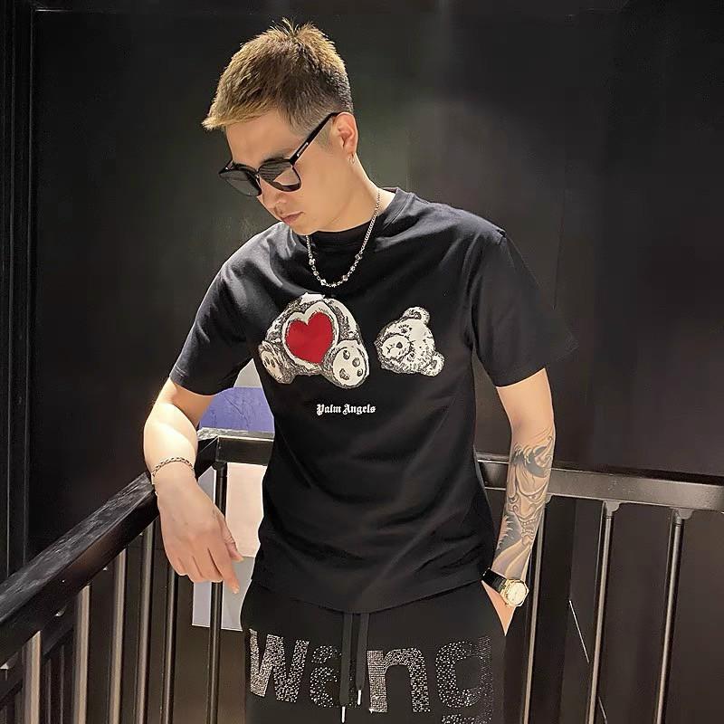 Áo Thun Tay Ngắn Unisex P@lm Angels 2021 In Hình Gấu Trái Tim