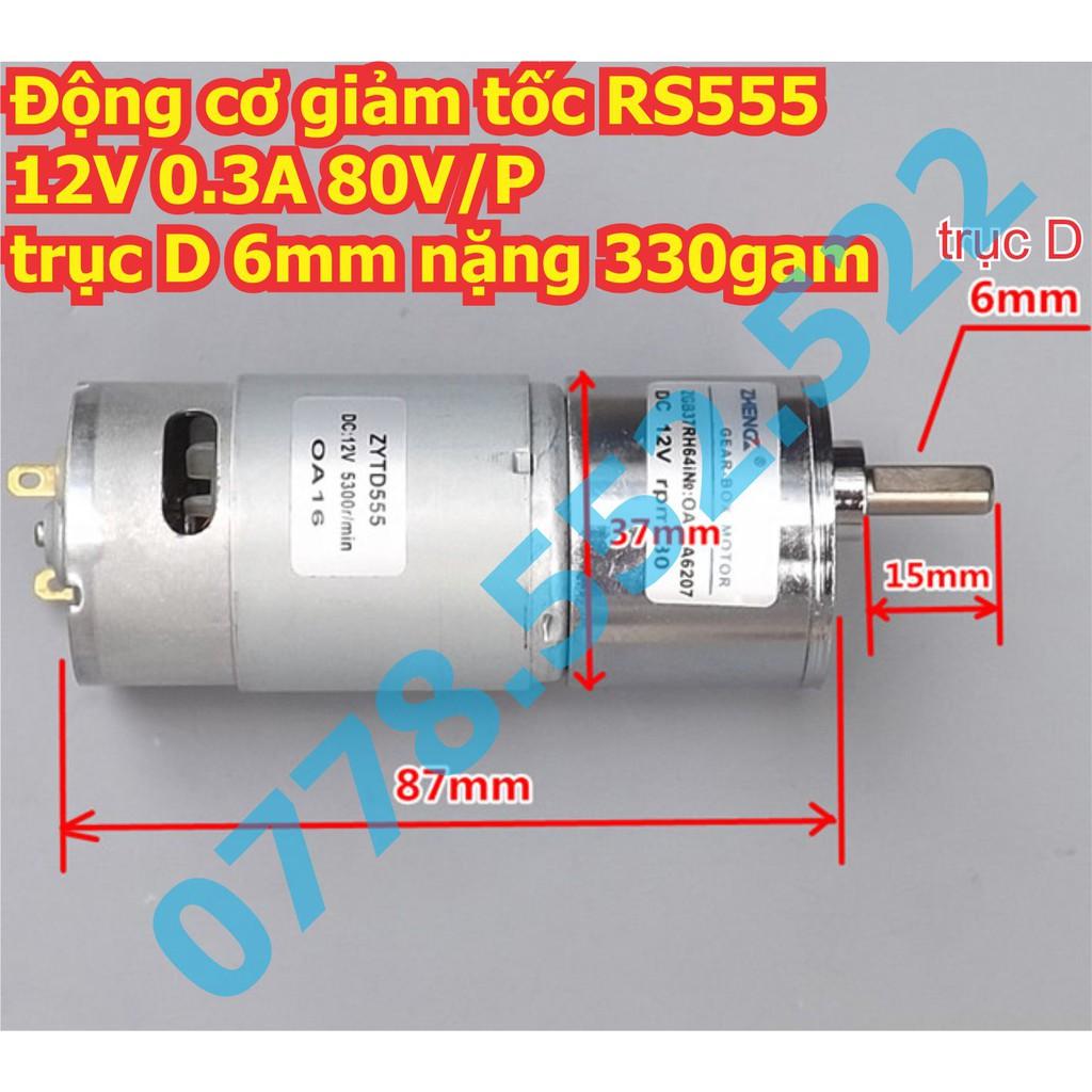 Động cơ giảm tốc RS555, kiểu thẳng 12V 0.3A 80V/P trục D 6mm 330gam kde5915