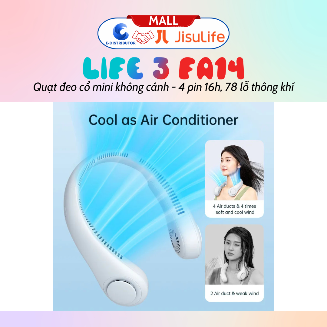 Quạt mini đeo cổ không cánh Jisulife Neck Fan Life 3 FA14 - Hàng chính hãng
