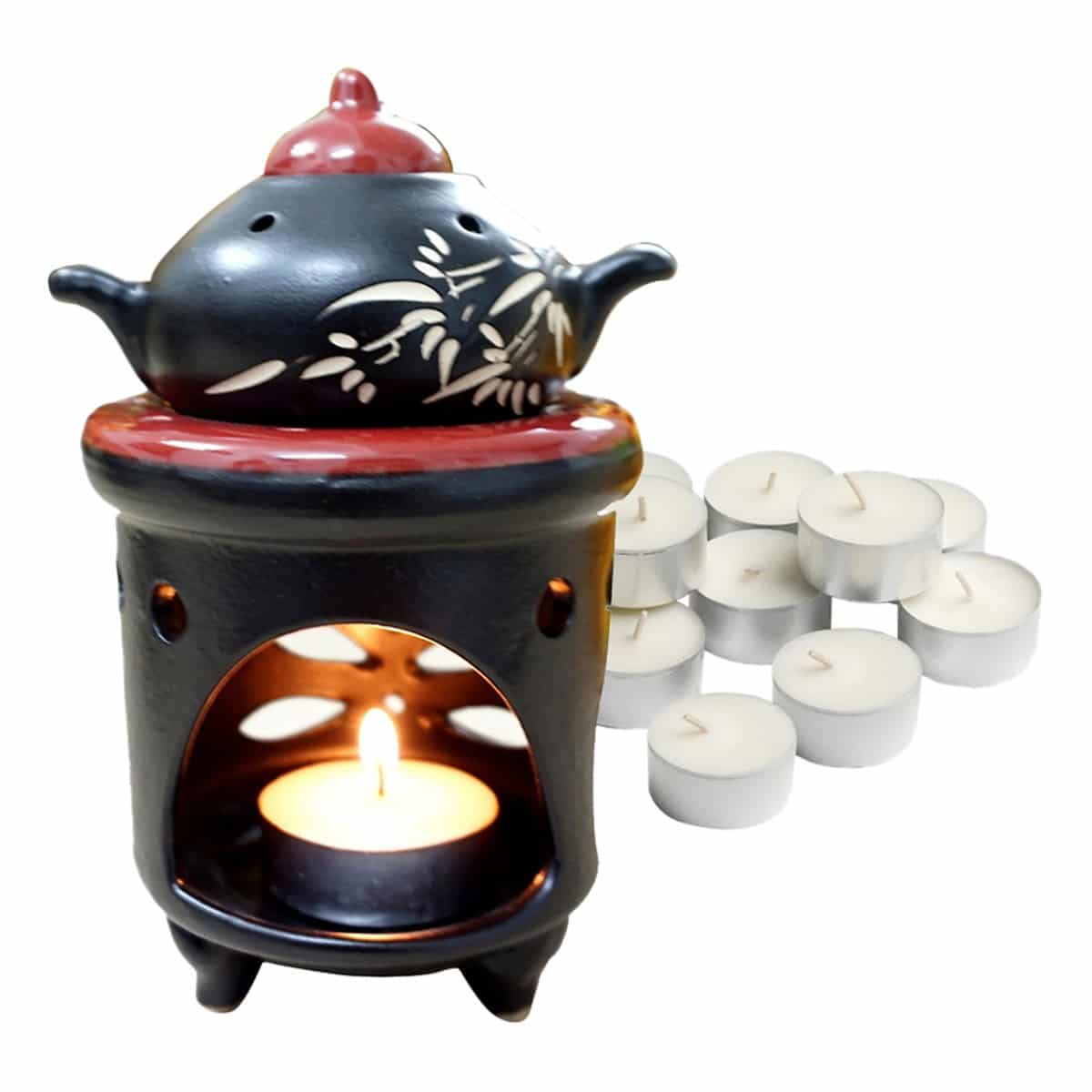 Đèn xông tinh dầu Bát Tràng nến hình ấm trà- Gốm đốt tinh dầu bằng nến xông phòng khử mùi, thơm như Spa- Dễ di chuyển, tiện sử dụng