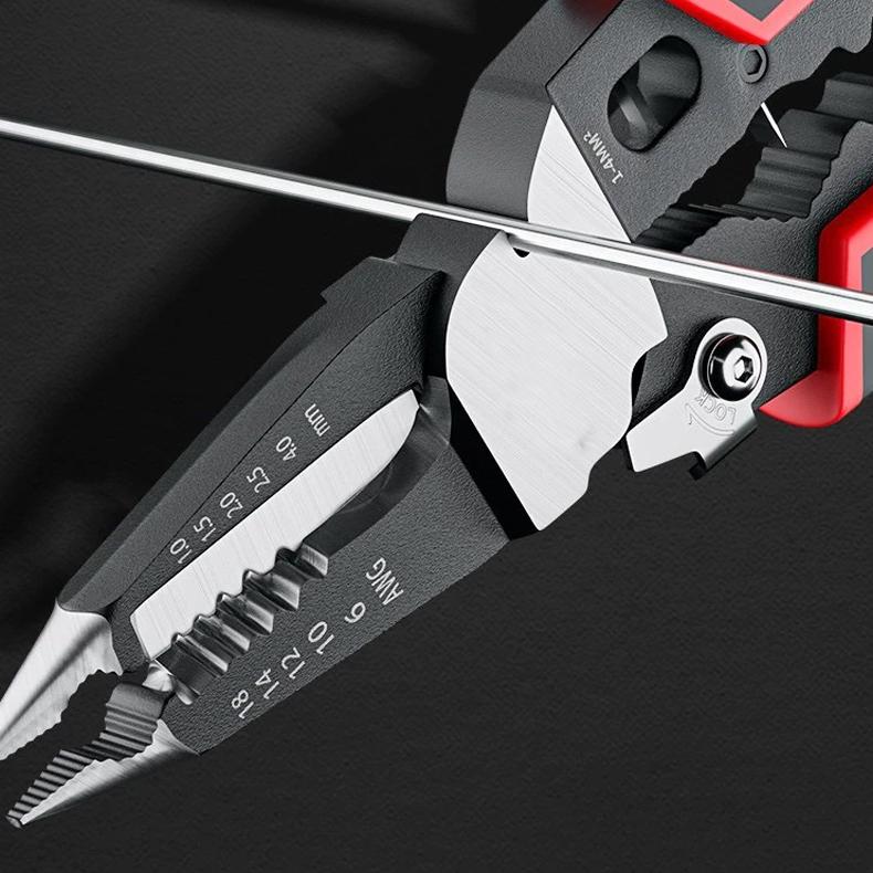 Kìm cắt cáp đa năng 9 trong 1 cắt tuốt cáp dây điện kèm bấm cos có khóa an toàn tay bọc PVC chống trượt cao cấp