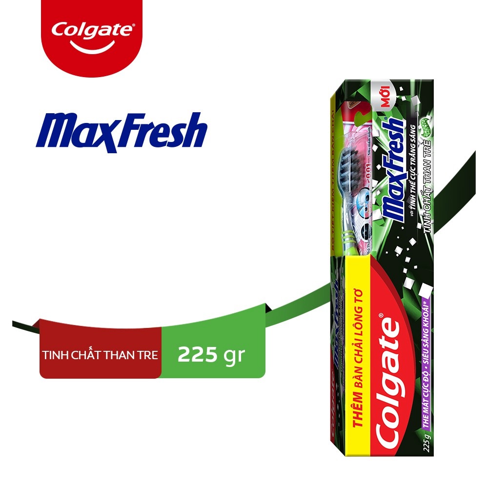 Bộ 4 Kem đánh răng Colgate Maxfresh Bamboo Charcoal 225g kèm bàn chải lông tơ phủ than