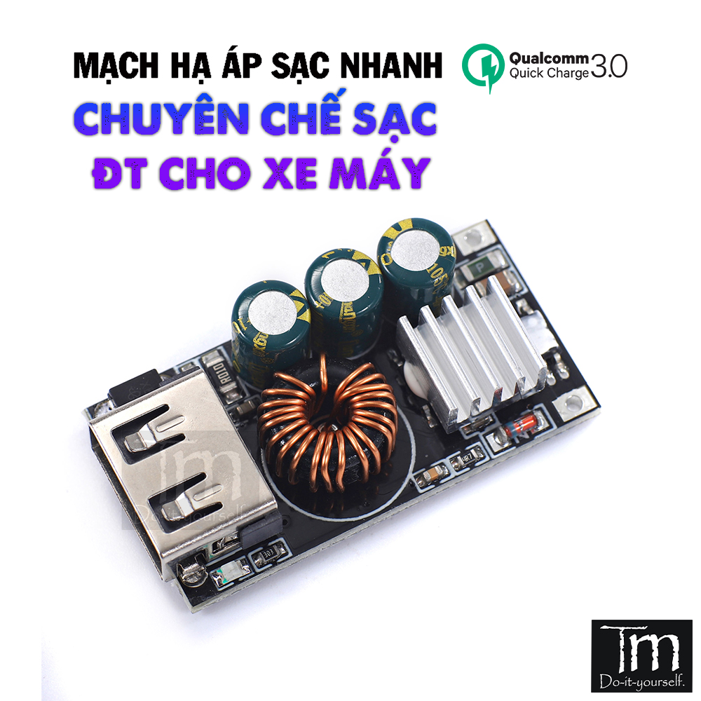 Mạch Sạc Nhanh QC3.0 Vào 6-30V 24W Chế Sạc Dự Phòng Xe Máy