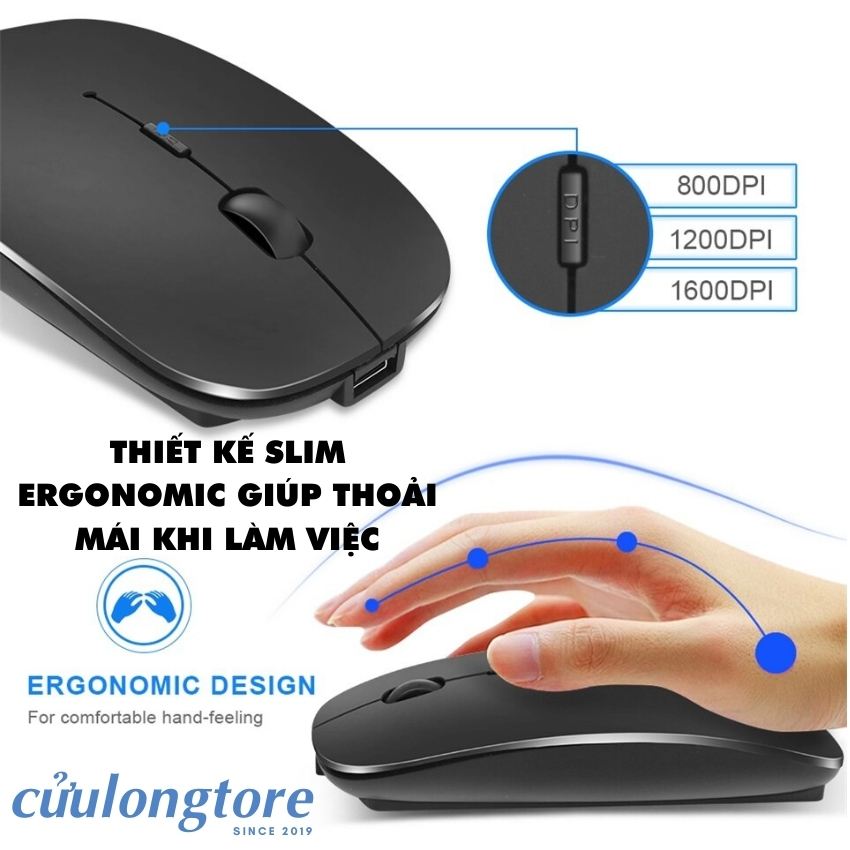 Chuột Không Dây Máy Tính Bluetooth 5.0 wireless 2.4G sạc pin mute click im lặng kết nối điện thoại chuột ko dây văn phòng đẹp sang trọng