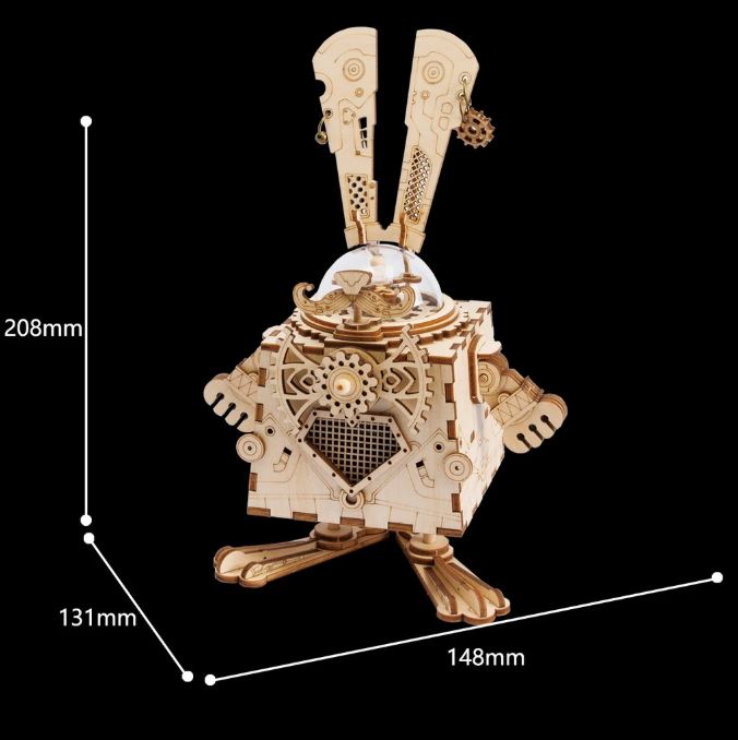 Hộp âm nhạc bằng gỗ lắp ghép hình chú thỏ Steam punk Music Box- AM481 Bunny