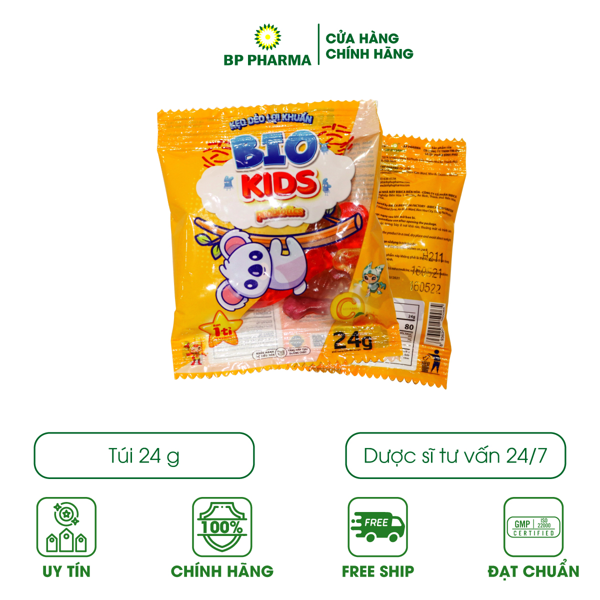 Kẹo Dẻo Lợi Khuẩn BIO KIDS 24G Bố Sung Vitamin C, Giúp Trẻ Ăn Ngon, Tăng Cường Miễn Dịch - Túi 24g