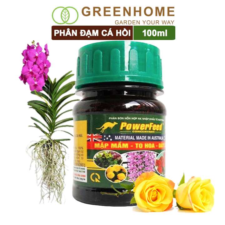 Phân đạm cá Powerfeed, chai 100ml, chiết xuất cá hồi, mập mầm, to hoa, dày cánh |Greenhome