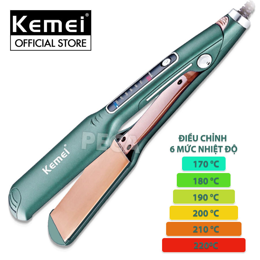 Máy Duỗi Tóc Kemei Km - 740 Điều Chỉnh 6 Mức Nhiệt Độ Bảng Nhiệt Lớn Sử Dụng Được Cho Mọi Loại Tóc - Hàng Chính Hãng - Màu Xanh