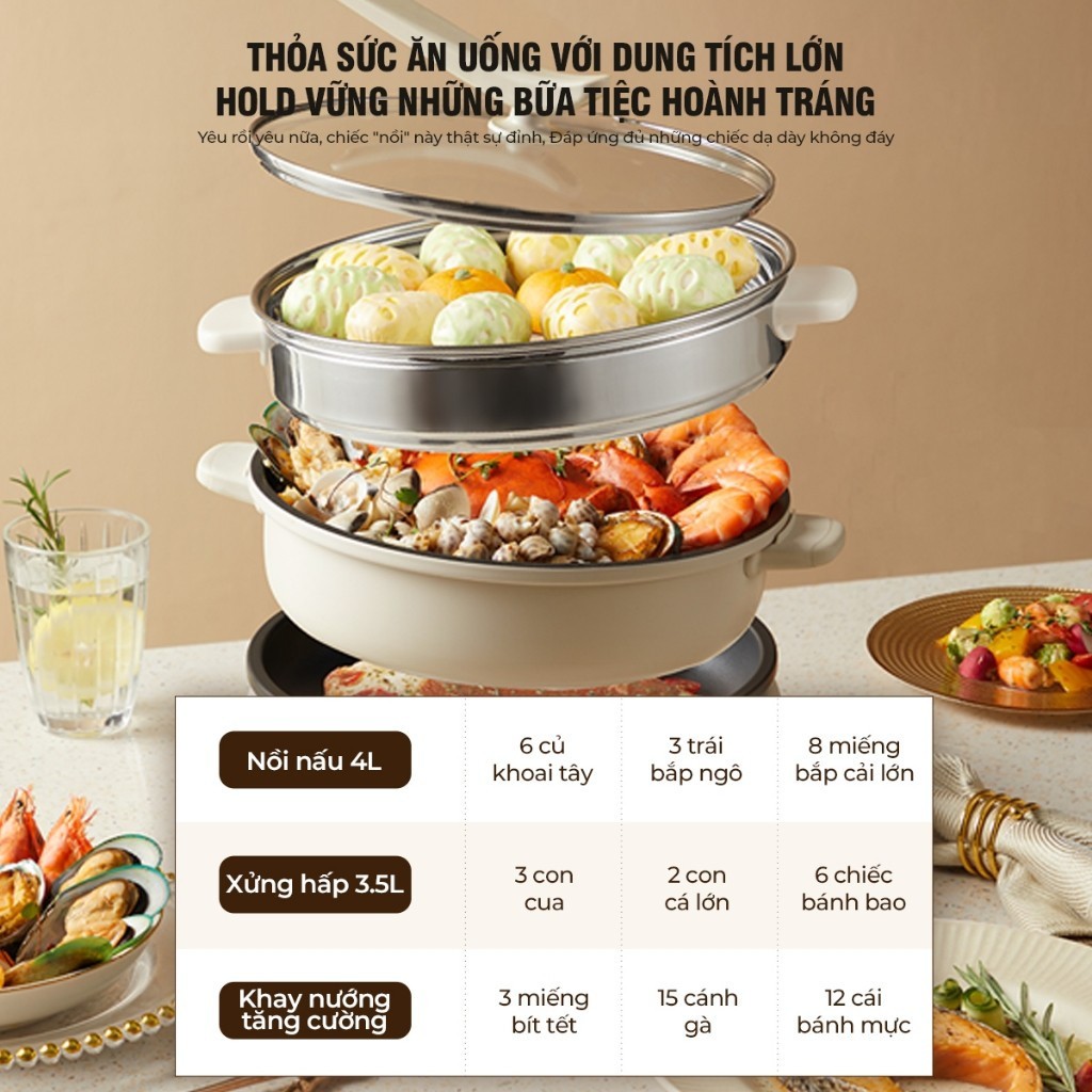 Nồi điện đa năng BEAR DHG-C40V2 (HP-4H40F) - Hàng chính hãng