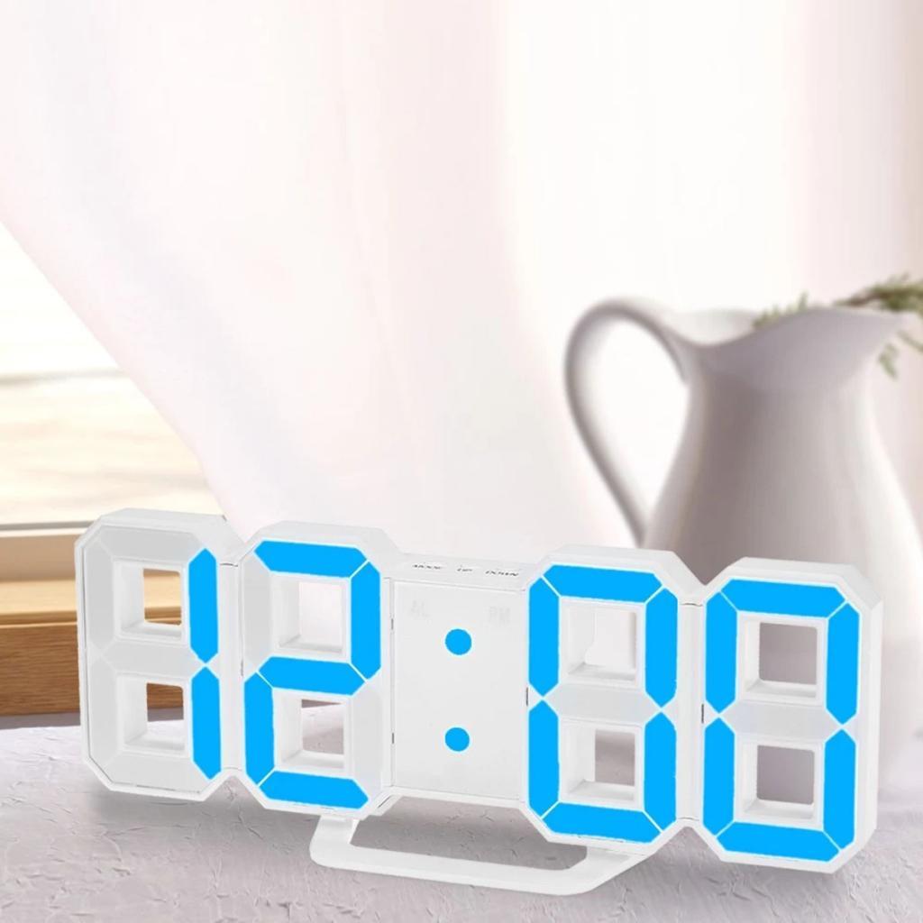 Digital 3D LED Wall Clock Alarm Clock Snooze 12/24 Hour Display USB