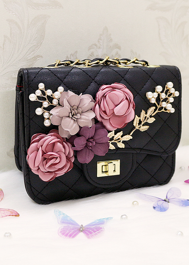 Túi da đính hoa vải BERI