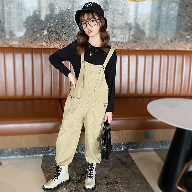BY2 Size130-170 (12-45kg) Sét yếm bé gái (Áo thun + Yếm kaki) Thời trang trẻ Em hàng quảng châu