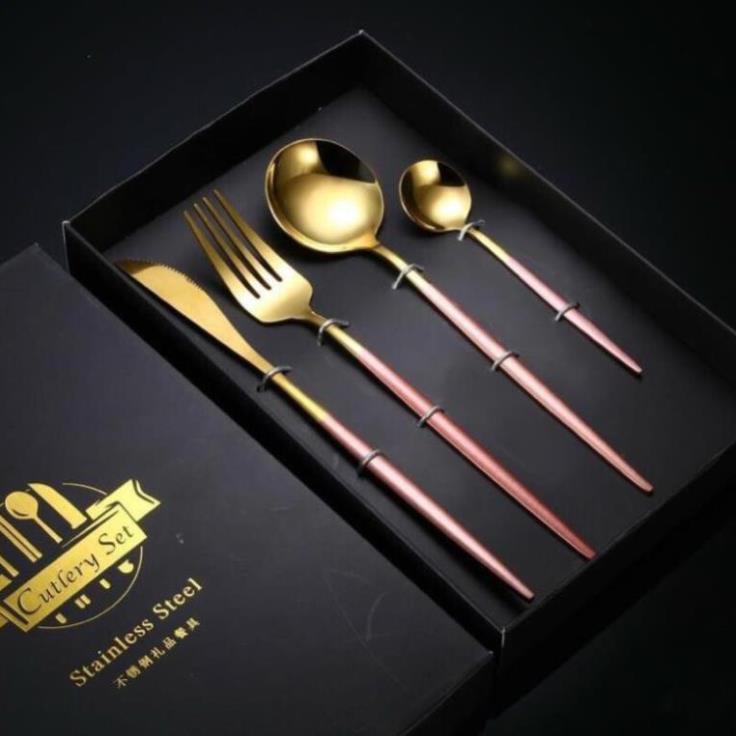 Bộ thìa dĩa inox bạc và inox mạ vàng sang trọng - bán theo set 4 món