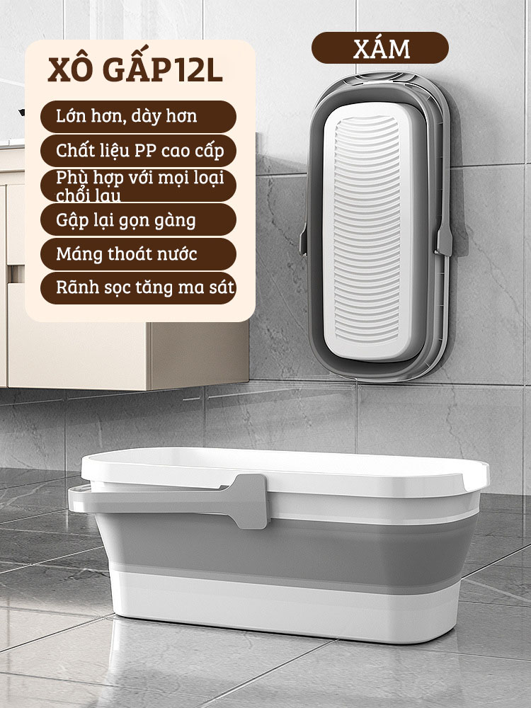 Xô Nhựa Cao Cấp Gấp Gọn Đa Năng Damas, Xô Nước Lau Nhà Vệ Sinh Nhà Cửa  - Chất Liệu Nhựa PP An Toàn Cho Người Tiêu Dùng - Dung Tích 12L Phù Hợp Với Nhiều Nhu Cầu Sử Dụng: Rửa Xe, Câu Cá, Để Đồ Đạc,...Thiết Kế Kèm Quai Xách Tay Thuận Tiện Di Chuyển