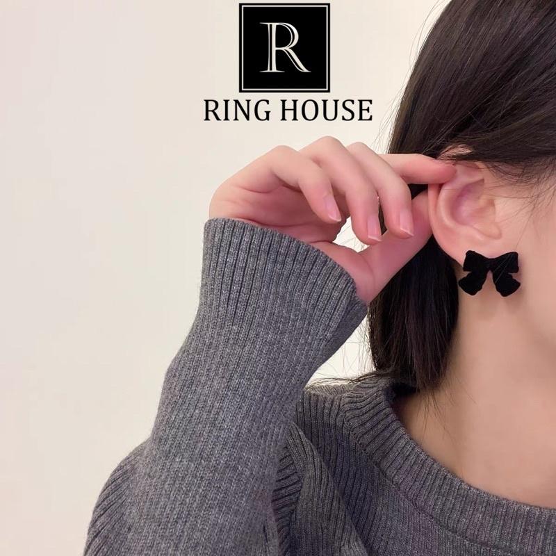 Bông Tai Khuyên Tai Nữ Nơ Xinh Đỏ Đen Trắng Hồng