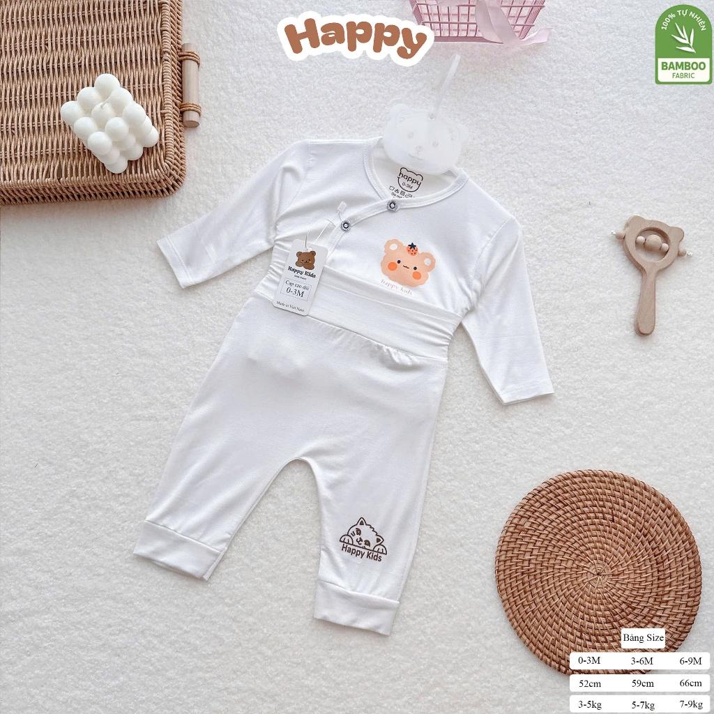 [3-8kg] Bộ Quần Áo Sơ Sinh Dài Tay Cạp Cao Chất Thun Lạnh Mềm, Mỏng, Mát - HAPPY KIDS - Gấu nâu
