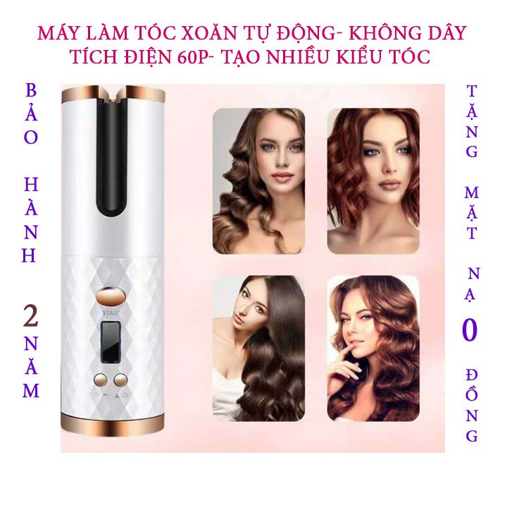 Máy Uốn Tóc Xoăn Tự Động Không Dây- Tích Điện 60 Phút -Nhiều Mức Độ Xoăn- Nhiều Chế Độ Tùy Chỉnh