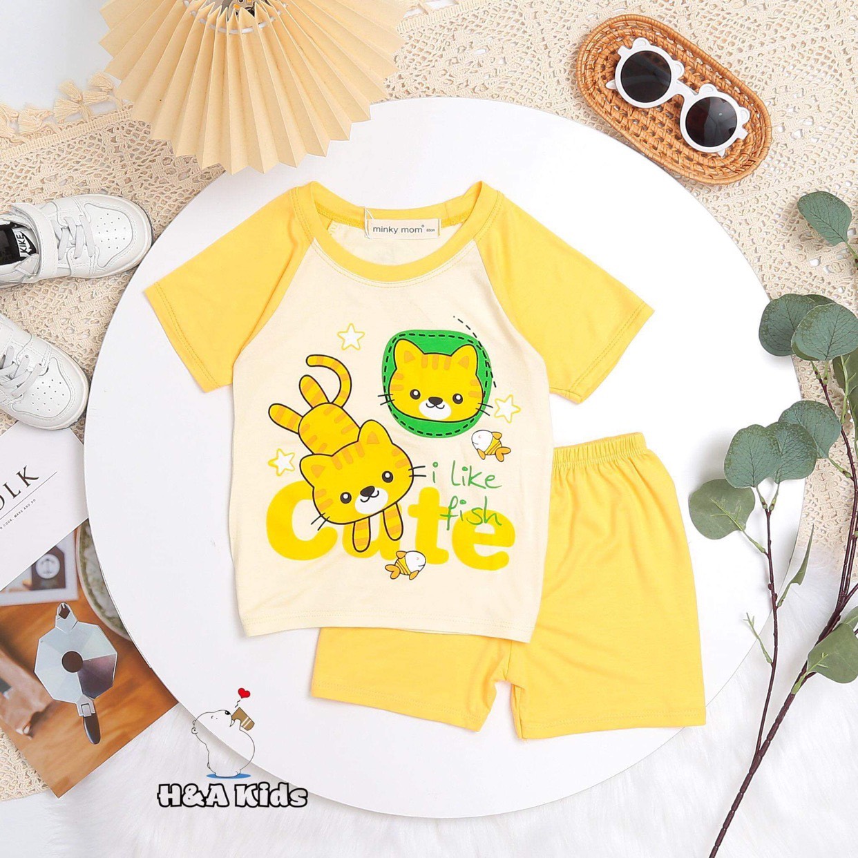 Bộ Cộc Tay THUN LẠNH MINKY MOM In Hình Toàn Thân Dễ Thương Cho Bé
