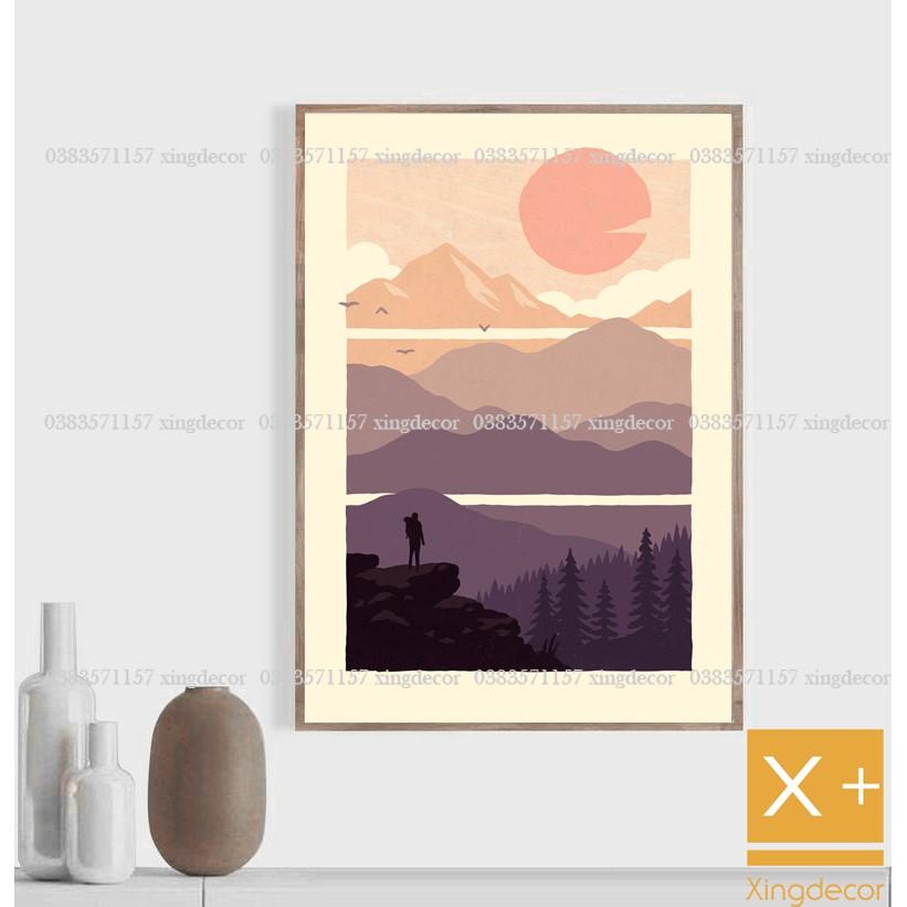 Bộ 19 tranh dán tường chủ đề thiên nhiên, tranh treo tường canvas chống ẩm có băng keo 2 mặt tặng kèm