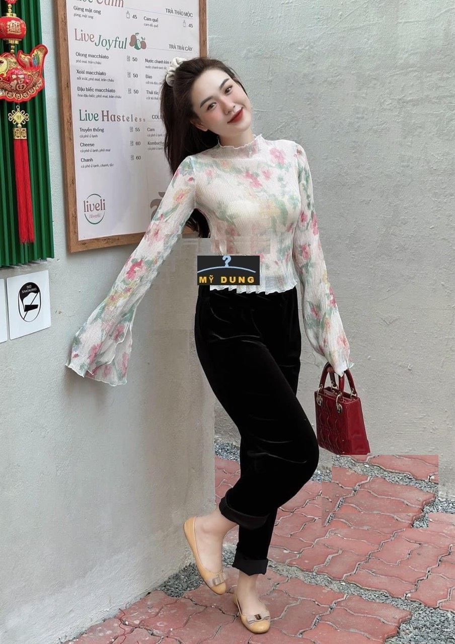 ÁO HOA VOAN DẬP LY TAY DÀI- NHẸ NHÀNG, NHƯNG SIU GỢI CẢM, FORM CHUẨN CỰC KỲ HÁCH DÁNG, RẤT DỄ PHỐI ĐỒ- HÀNG NHẬP LOẠI 1