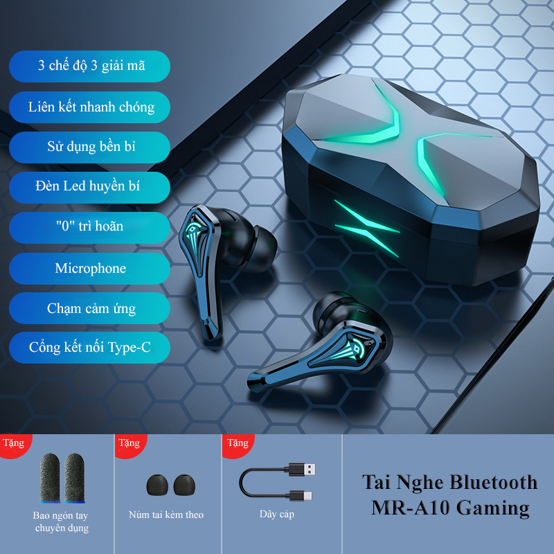 Tai Nghe Bluetooth 5.2 True Wireless MR-A10 - Chuyên Game - Hạn Chế Độ Trì Hoãn Tối Đa Cho Gamer - Đèn Led Huyền Bí - Giảm Ồn ENC - Hàng Chính Hãng