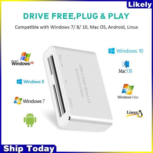 Đầu Đọc Thẻ Nhớ Chuyển Đổi 3 Trong 1 USB Type C Sang CF SD TF Cho Macbook Pro Air 2018