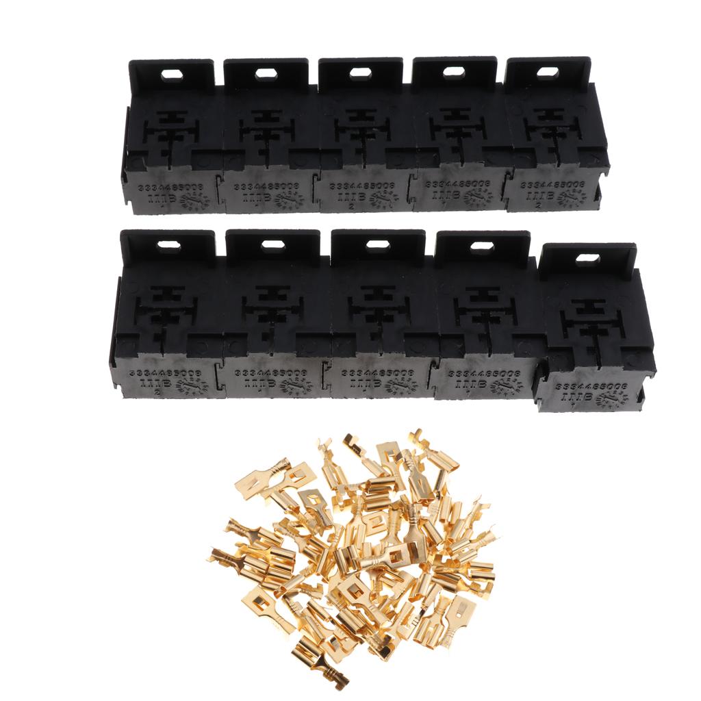 10 Sets Car Truck 30A-80A 5 Pin Relay Connector Socket With 6.3mm Terminals
