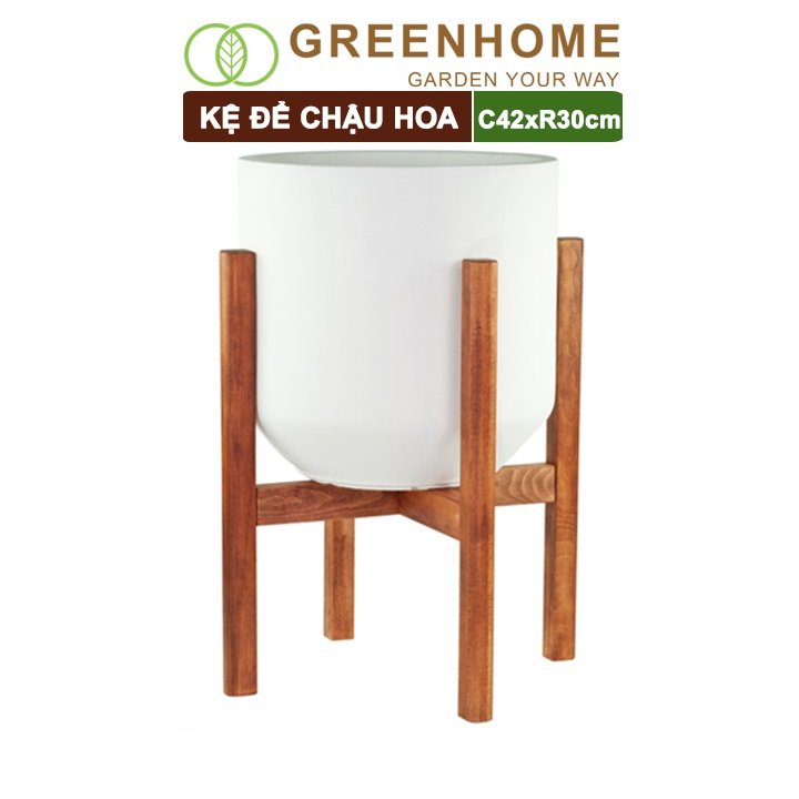 Kệ để chậu hoa, C42xR30cm, chân vuông, gỗ tràm siêu cứng |Greenhome