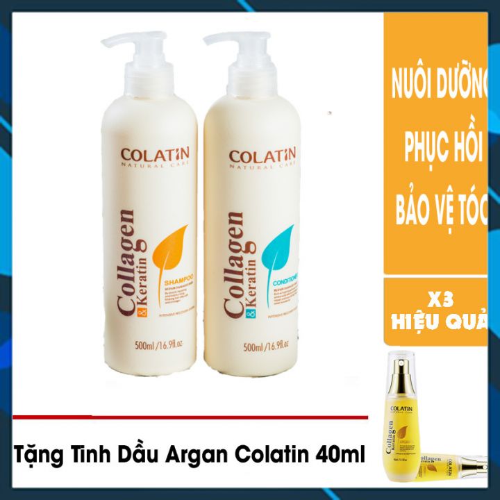 Trọn Bộ Gội - Xả Colatin 500ml Siêu Tiết Kiệm Siêu Mềm Mượt - Tặng Tinh Dầu Colatin