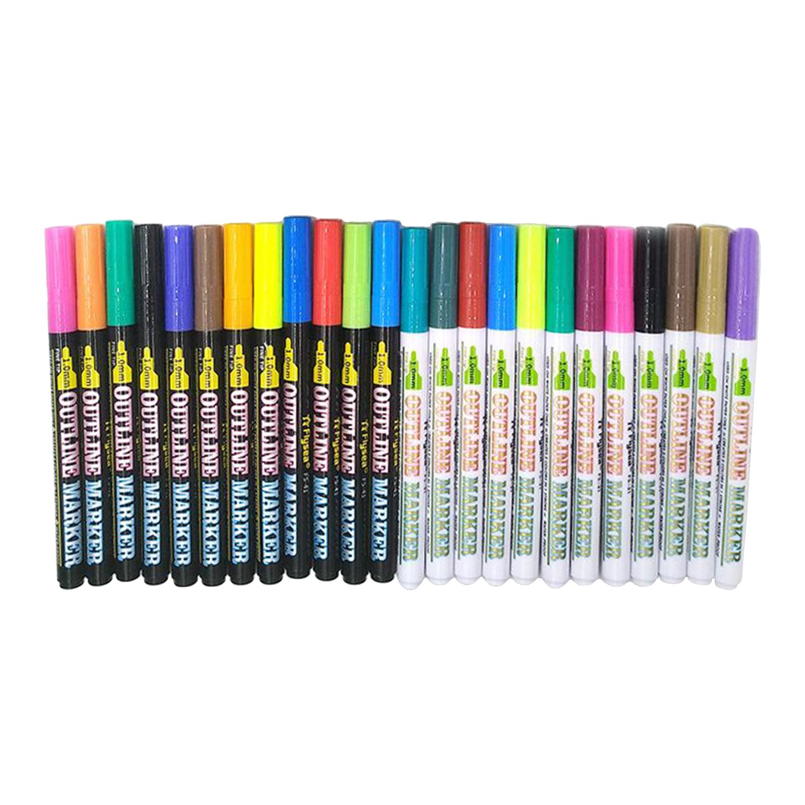 Double Line Outline Pens, 24 Colors Double Line Pen for Art Drawing Greeting Cards Craft Projects Posters Painting