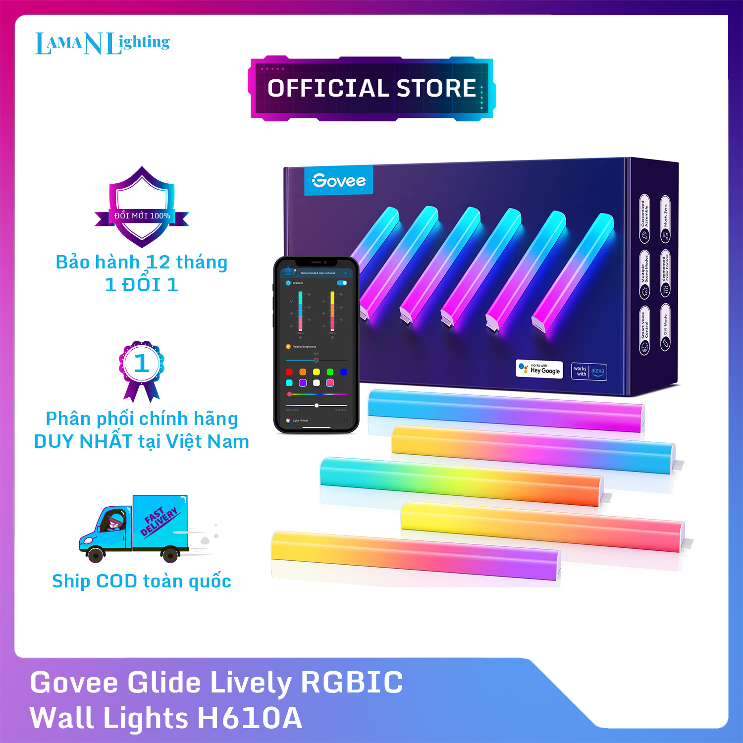 Đèn LED tường Govee Glide Lively Wall Lights H610A | DIY, công nghệ RGBIC 16 triệu màu tùy chỉnh, kết nối thông minh