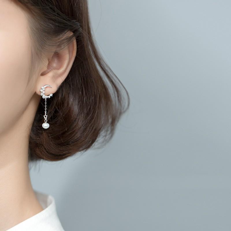 Khuyên tai bạc Ý s925 trăng khuyết bất đối G2870 - AROCH Jewelry