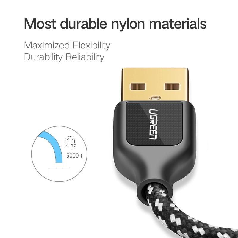 Ugreen UG50144US259TK 1.5M màu Đen Cáp sạc truyền dữ liệu USB 2.0 sang TYPE C vỏ bọc lưới đầu mạ vàng - HÀNG CHÍNH HÃNG