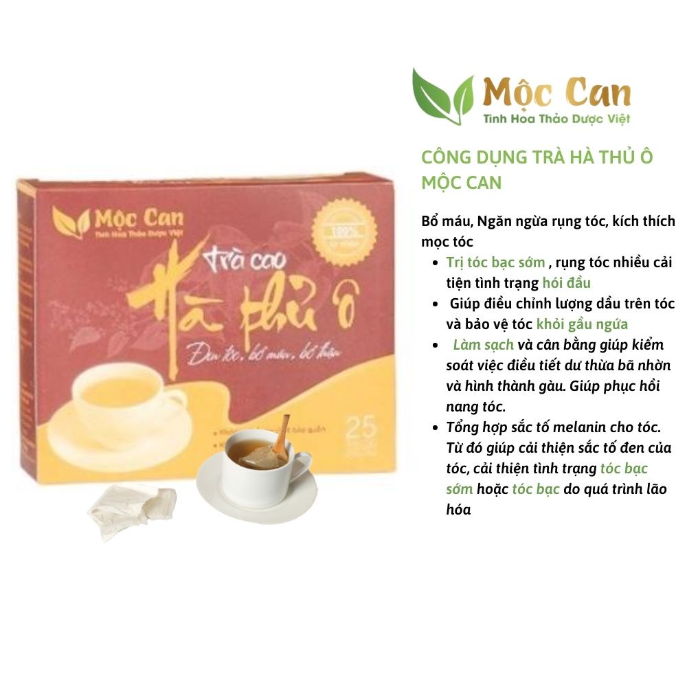 Combo 3 hộp Trà cao hà thủ ô túi lọc Mộc Can bổ máu đen tóc ngăn ngừa rụng tóc, tóc bạc sớm