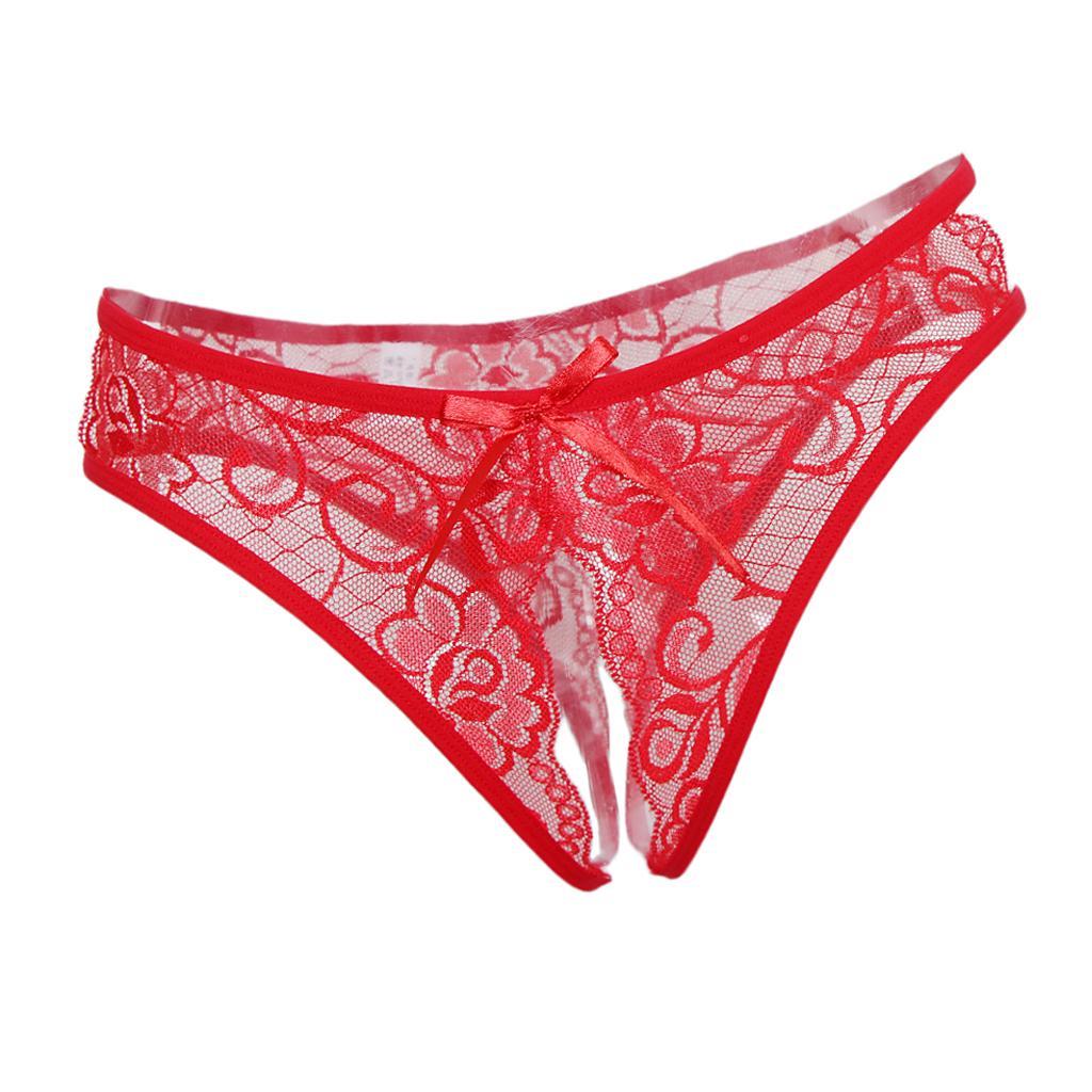 2 Pieces Womens Sexy Floral Lace Thong Underwear Crotchless Panties Lingerie