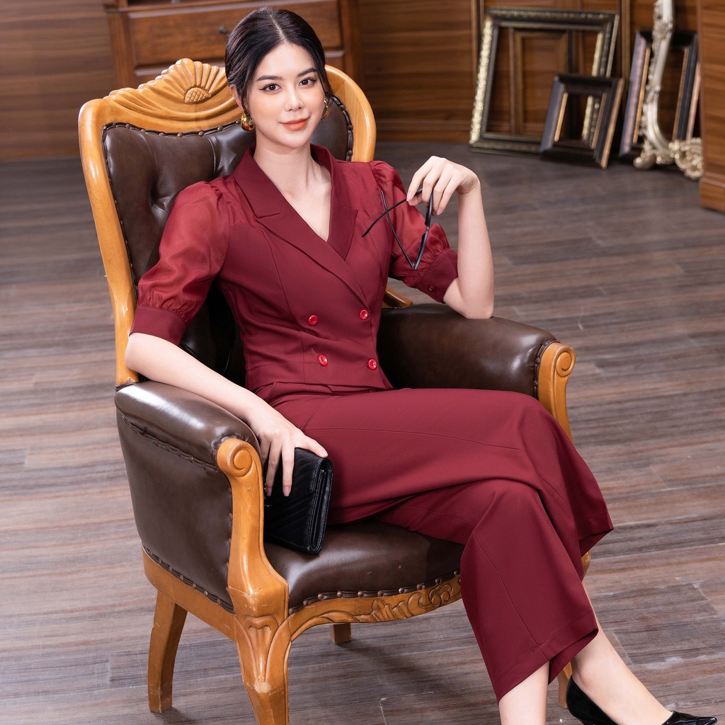Bộ Vest Nữ Công Sở UK Fashion Áo Tay Lỡ Phối Quần Ống Rộng, Chất Liệu Vải Hàn Cao Cấp NKBD22040181