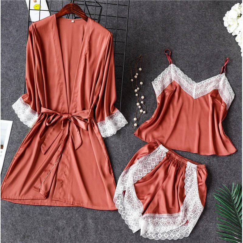 HISEXY Set Áo Khoác 2 Món Gồm Áo Khoác Và Đồ Bộ Ngủ Lụa Satin Cao Cấp Có Đủ Size Dưới 75Kg - AK29MS29