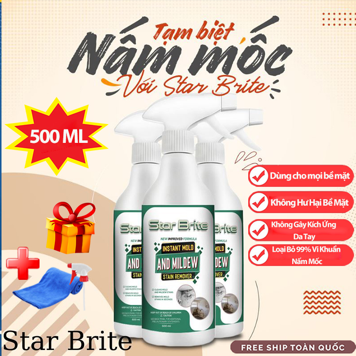 [Tặng Khăn Lau] Chai Xịt Tẩy Mốc Tường STAR BRITE 500ml - Làm Sạch Vết Rêu Mốc Lâu Ngày Trên Tường, Sàn Nhà Đá Hoa