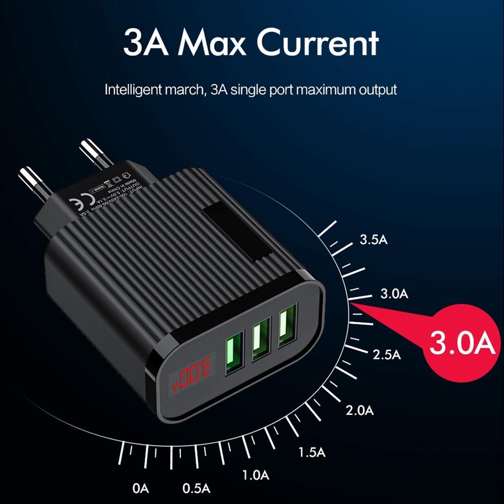 Củ Sạc Nhanh 3 Cổng USB Với Màn Hình Hiển Thị Kỹ Thuật Số