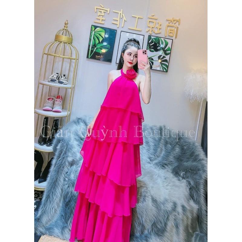 ĐẦM MAXI CỔ YẾM TẦNG KÈM HOA