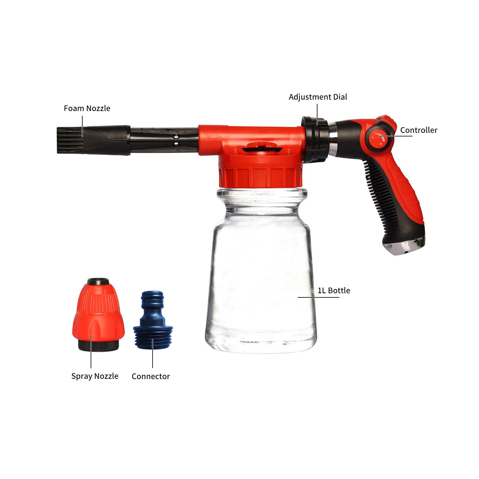 Car Wash Foam Gun with 1L White Bottle Spray Nozzle Connector Foam Sprayer for Home, Garden, Car Washing