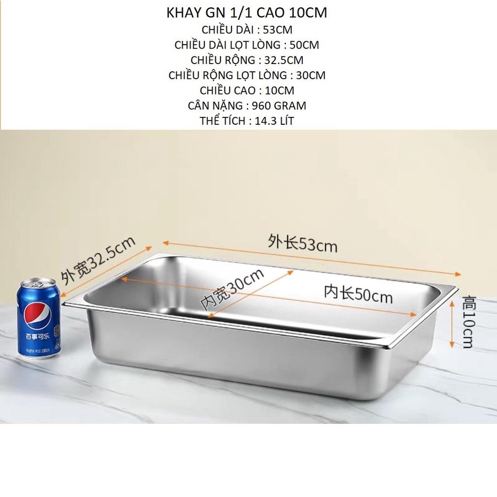 Khay GN 1/1 inox 304 kích thước 53cm x 32,5cm