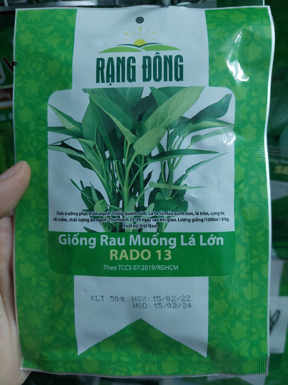 Hạt giống rau muống lá lớn Rado13, đóng gói 50gr