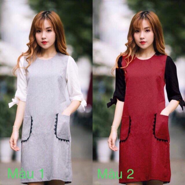 Đầm suông 2 túi phối tay voan trắng CC55
