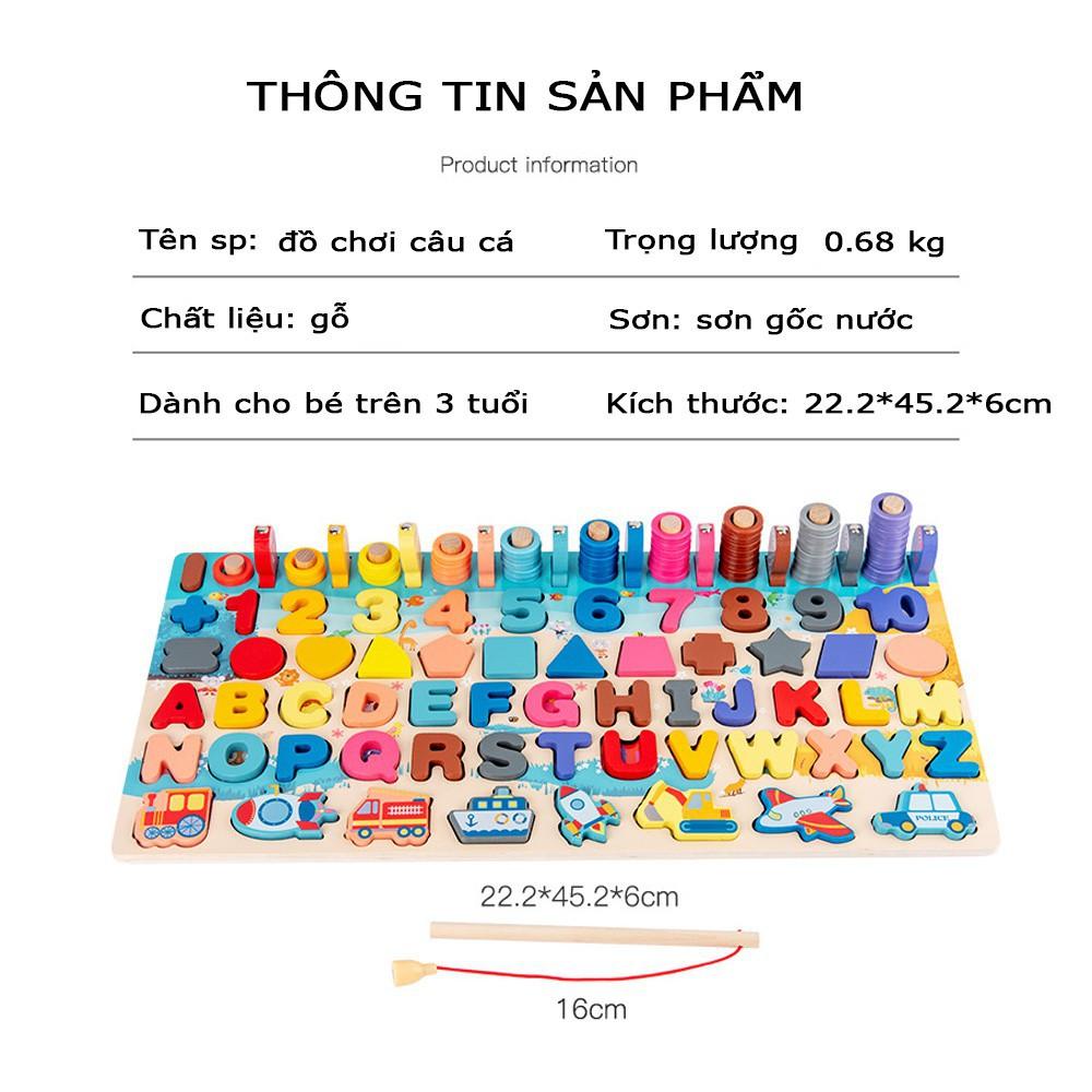 Bảng câu cá đa năng, ghép số và chữ thông minh 5in1, ghép hình kết hợp câu cá nam châm - đồ chơi gỗ