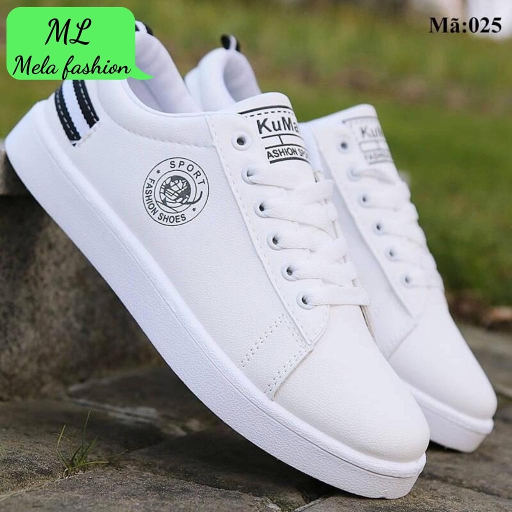 Giày thể thao nam cao cấp màu trắng gót kẻ Kumaii 2 màu phiên bản Hàn Quốc giày sneaker hottrend Sport Mela Fashion